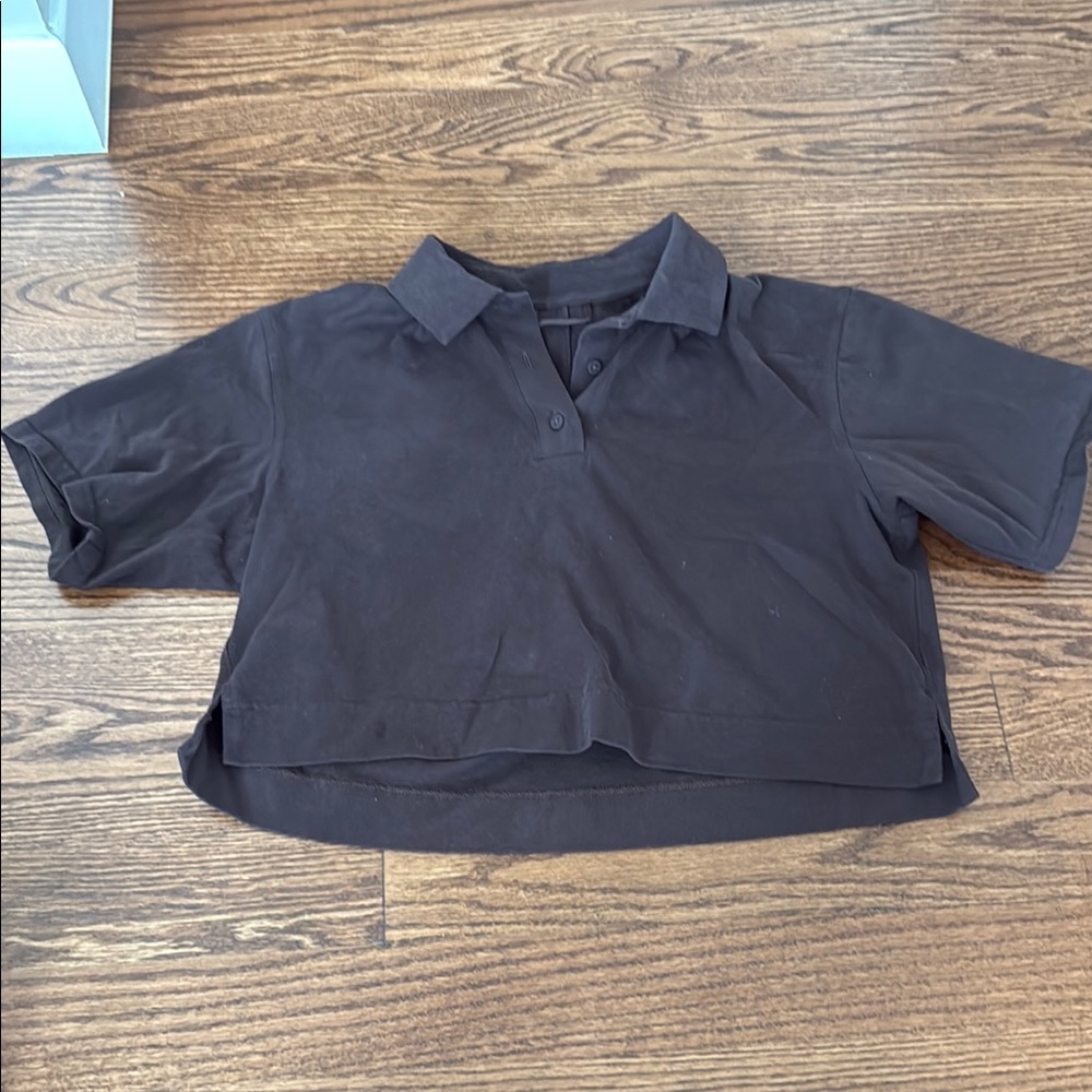 Over size brown Polo Crop Top